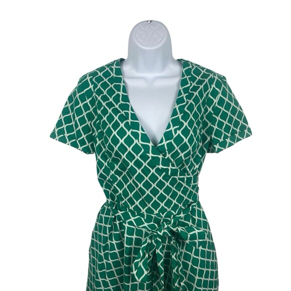 Boden Green White Geometric Lara Wrap Tea Picnic Short Sleeve Dress 8L - Picture 3 of 16